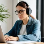 온라인 교육 플랫폼 활용 - **Prompt 1: Focused Online Learning**
    "A young adult woman in her mid-20s, wearing comfortable y...