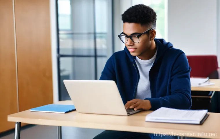 대학생 취업 박람회 - **Vibrant University Job Fair Scene:** A diverse group of young university students, aged 18-24, are...